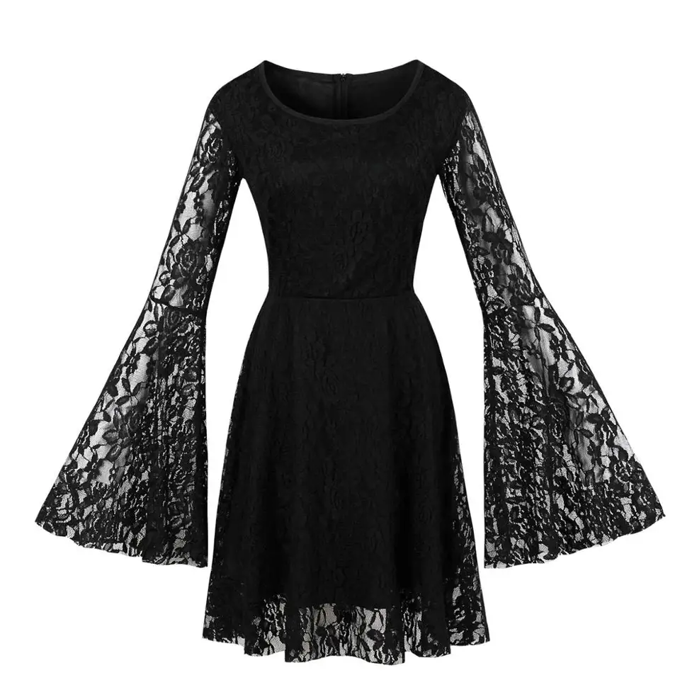 black lace illusion dress