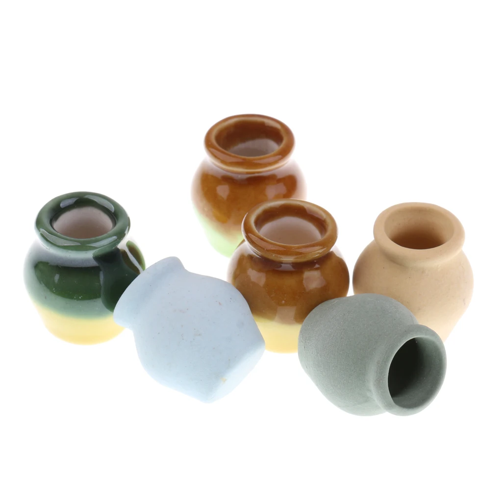 6 Pieces 1/12 Scale Dollhouse Miniature Vase Porcelain Vases Multicolored