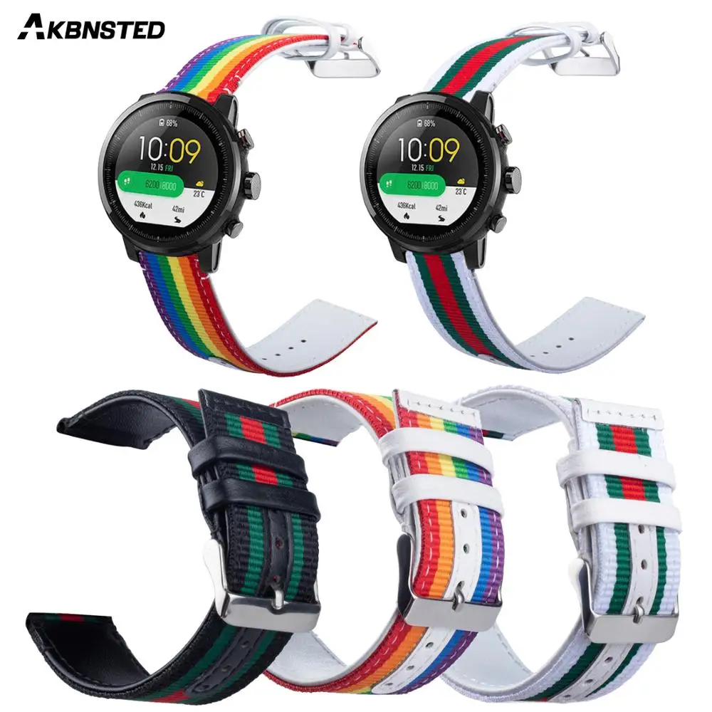 AKBNSTED нейлоновый ремешок для часов кожаный Huami Amazfit Pace Stratos 2 Huawei Watch GT Honor Magic браслет