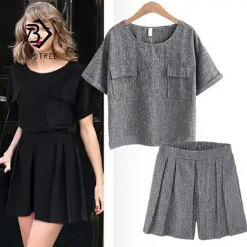 

2019 Women's Plus Size M-4XL Two Piece Set Loose O Neck Pocket Pullover Top Elastic Waist Pants Feman Casual Hot Sale S95703Z