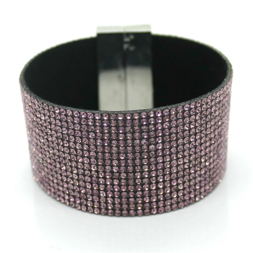 Female Leather Bracelet Bangles 19CM Rhinestone Wrap Charm Women Jewelry