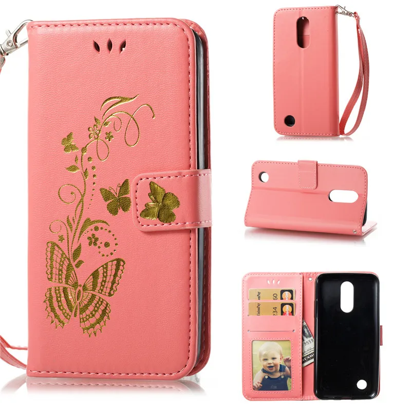 Flip Cover For LG LV3 Case Gold stamp Golden butterfly PU
