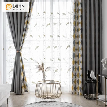 

High Quality Geometric Pattern Printed Curtain Spliced Blackout Curtains Customized Window Drapes For Living Room