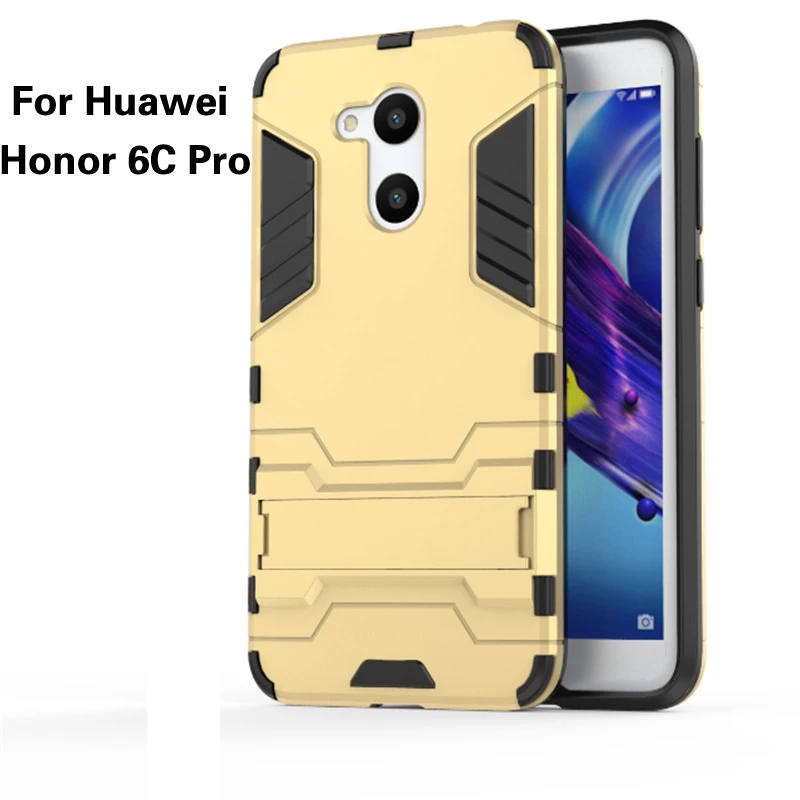 

Soft Silicon + PC Hard Armor Anti-knock Iron Man Cases For Huawei Honor 6C Pro Phone Back Cover Case With Stand