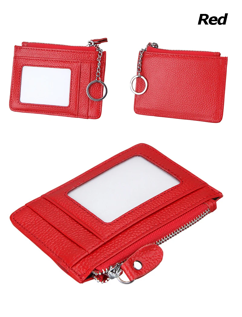 BONAMIE женский держатель для кредитных карт из натуральной кожи с карманом на молнии, мини-кошельки для карт, RFID держатель для ключей, маленький кошелек для карт, черный, красный