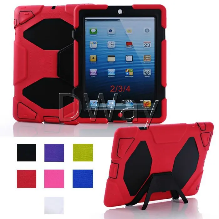  Rugged Hybrid Heavy Duty Cover Case For iPad 2 3 4 Case With Kickstand Shockproof PC&Silicone 10PCS/LOT 