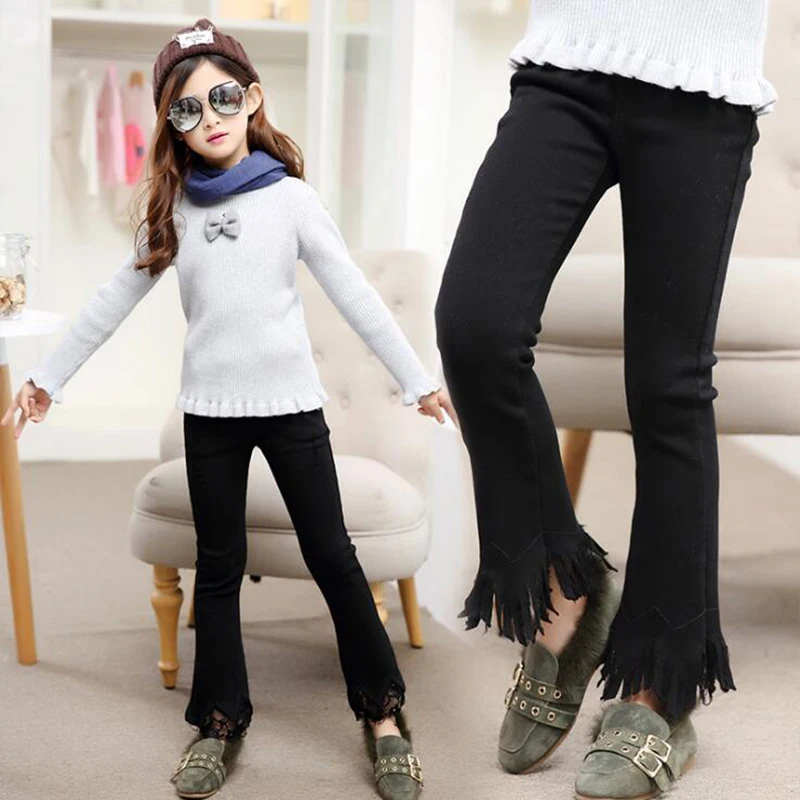 Spring autumn cotton casual boot cut pants for girls fashion tassels lace girls skinny pants toddler kids pants girls clothes P1