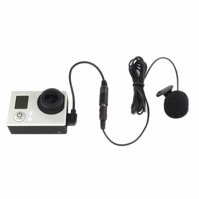 Mayitr 1pc 3.5mm Professional Mini Clip-on Microphone With Adapter Cable Black 17cm for GoPro Hero 3/3+ /4