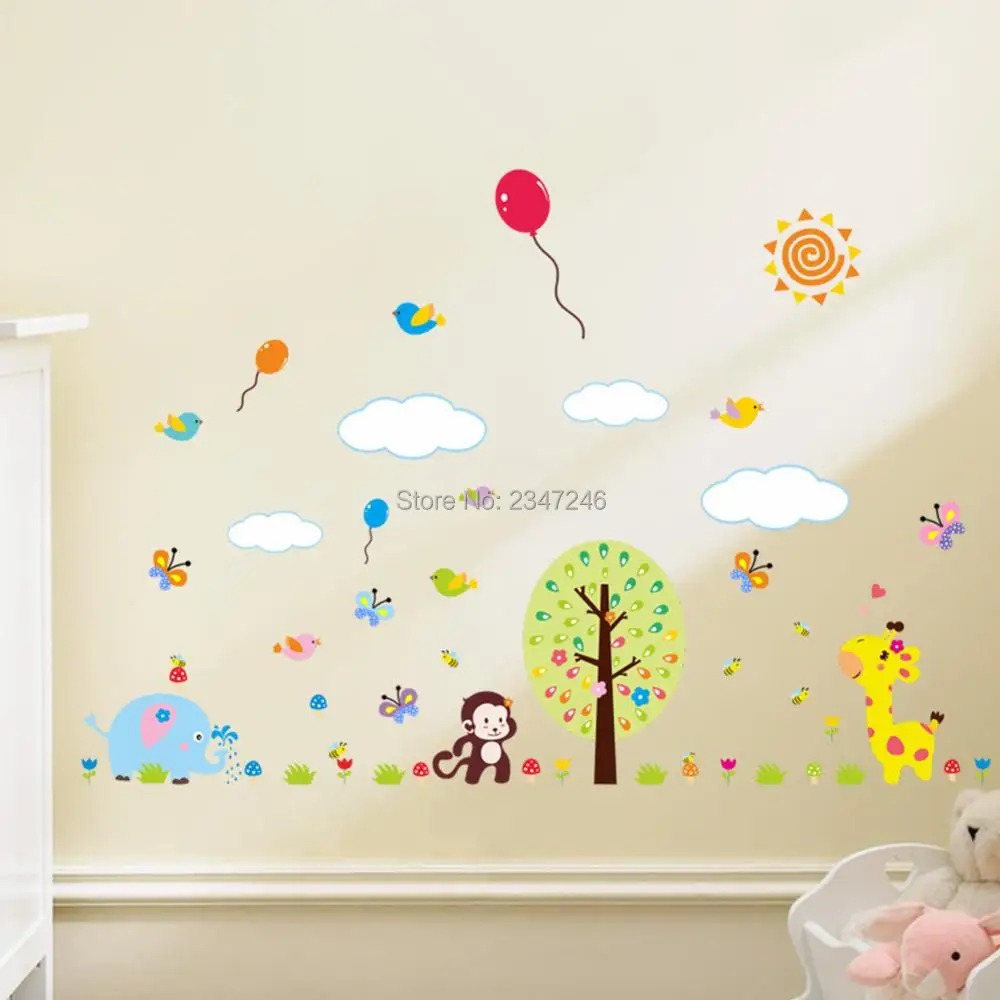 Aliexpress Cute Animal Natural Life Wall Stickers Aliexpress Cute Animal Natural Life Wall Stickers Elephant Monkey Giraffe Diy Decals Kindgarten Nursery Kids Room Art From Reliable