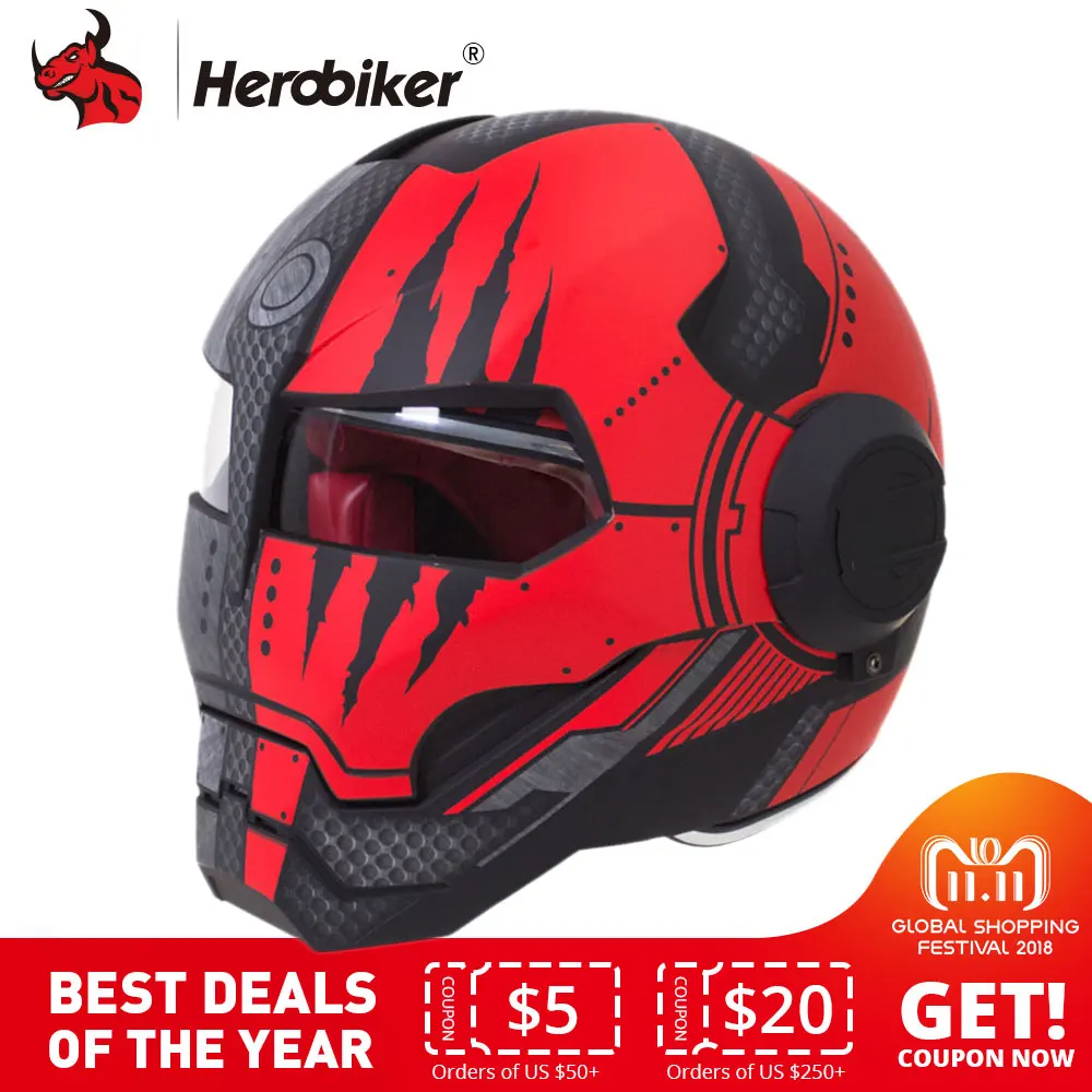 

HEROBIKER Motorcycle Helmet Vintage Retro Cruiser Chopper Cafe Racer Capacetes Moto Helmet Motorbike Full Face Helmet Casco Moto