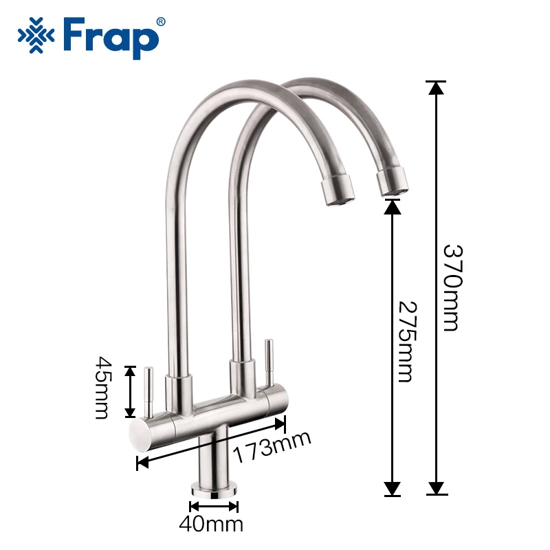 Frap Kitchen Faucet 304 Stainless Steel single cold water universal tube double pipe outlet faucet sink wall out of the rotation