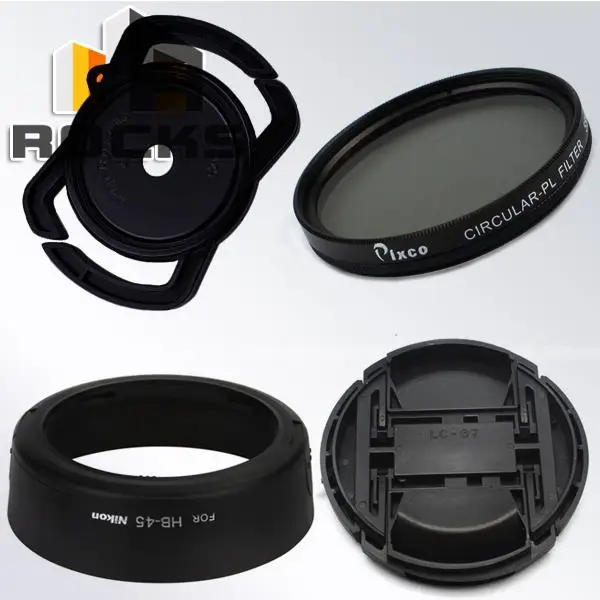 Lens accessories set !HB-45 Bayonet Mount Lens Hood + Snap-on Lens Cap +Circular Polarizer Filter CRPL + Lens Cap Buckle Holder