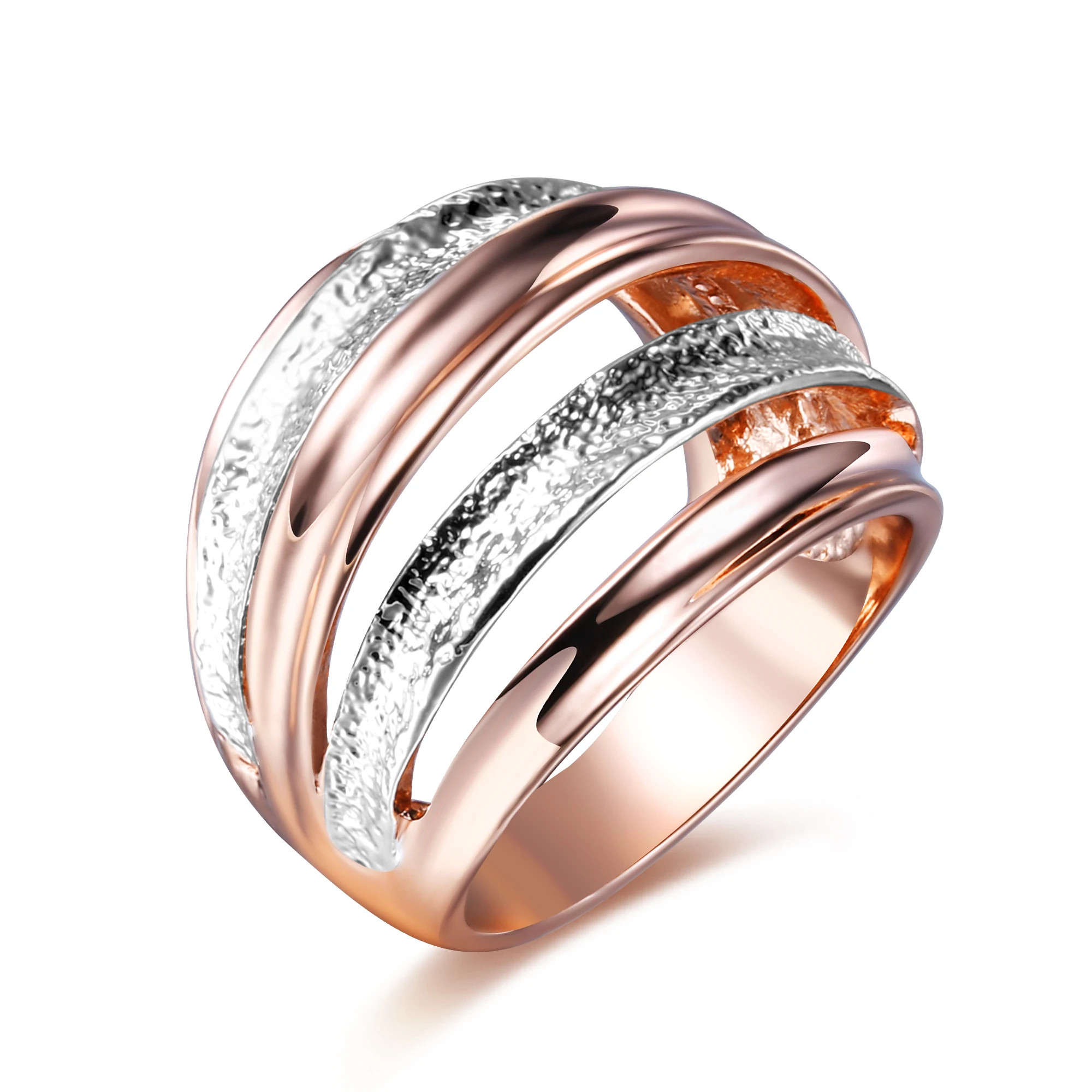 New Rose Gold/Silver Color Multi layered Stack Rings for Women Metallic