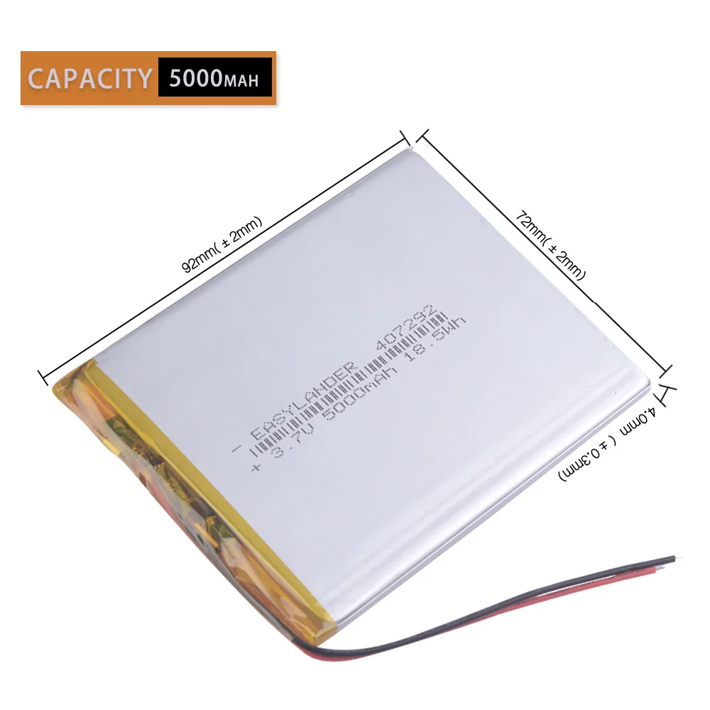 10pcsLot 407292 3.7V 5000mAh Polymer Li-ion