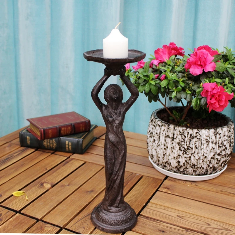 2 Vintage Pillar Stick Holder Cast Iron Brown Angel Wings Metal Church Candle Holders Stand Ornate Home Decoration Table Antique 2 Vintage Pillar Stick Holder Cast Iron Brown Angel Wings Metal Church Candle Holders Stand Ornate Home Decoration Table Antique