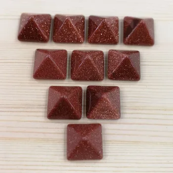 

Fashion natural stone beads 14MM gold sand square pyramid cab cabochons 50pcs for Jewelry making Earring accessorie No hole
