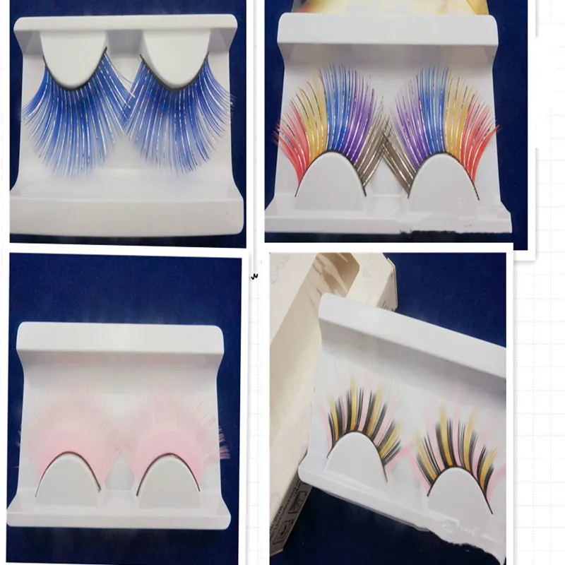 

Colorful Eyelashes Rainbow False Eye Lashes Halloween cosplay Makeup Natural Long Cross Strip Eyelash Extension