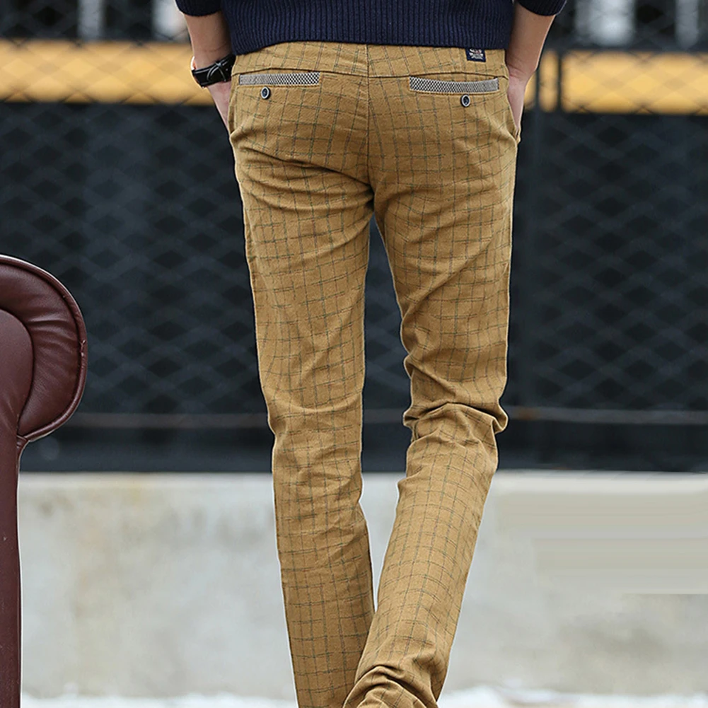 Новые деловые вечерние клетчатые мужские прямые брюки с принтом облегающие модные длинные брюки
