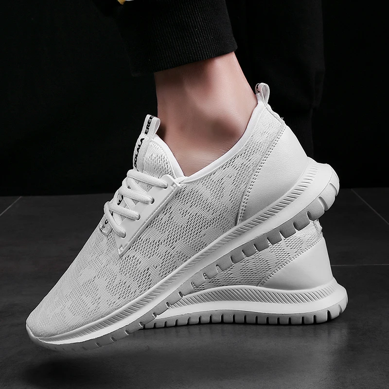 

19 Summer New Couple Shoes Comfortable Flyknit Breathable Men Sneakers Run Walking Large Size Increase Non-slip Casual Shoes