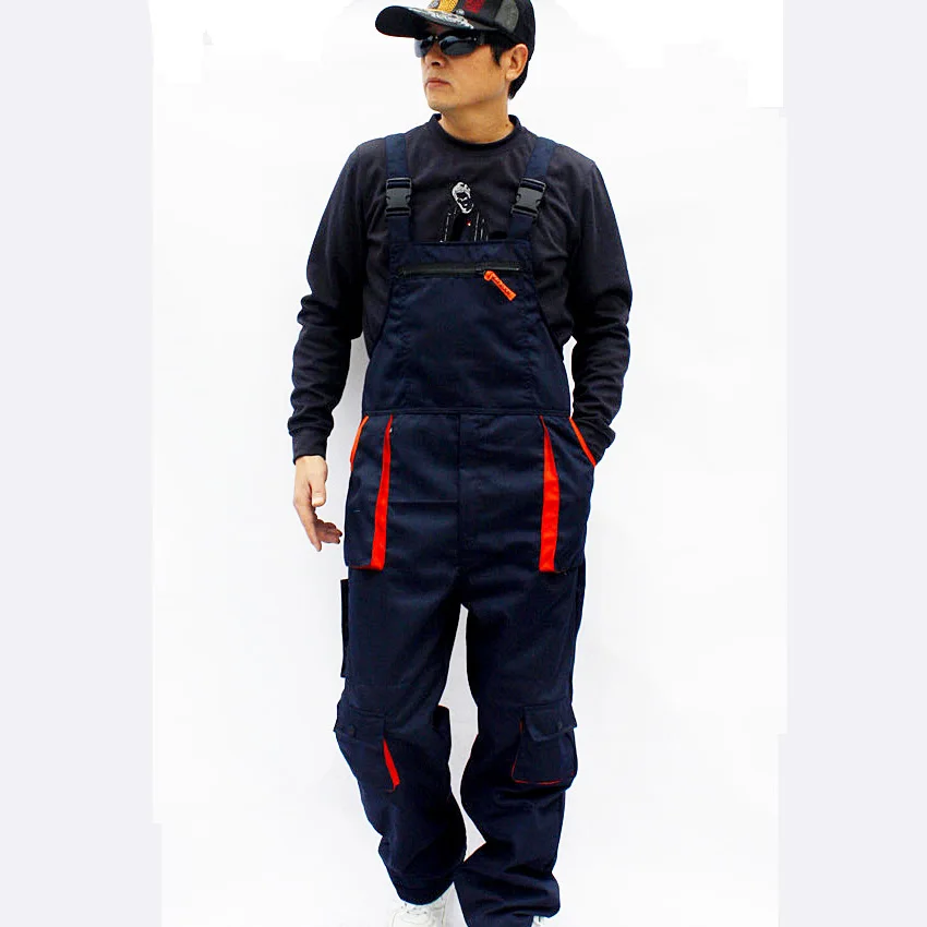 S-4XL, хит, мужские свободные брюки размера плюс, Повседневные сиамские комбинезоны, мужские комбинезоны, износостойкие рабочие униформы, брюки - Цвет: Navy Blue