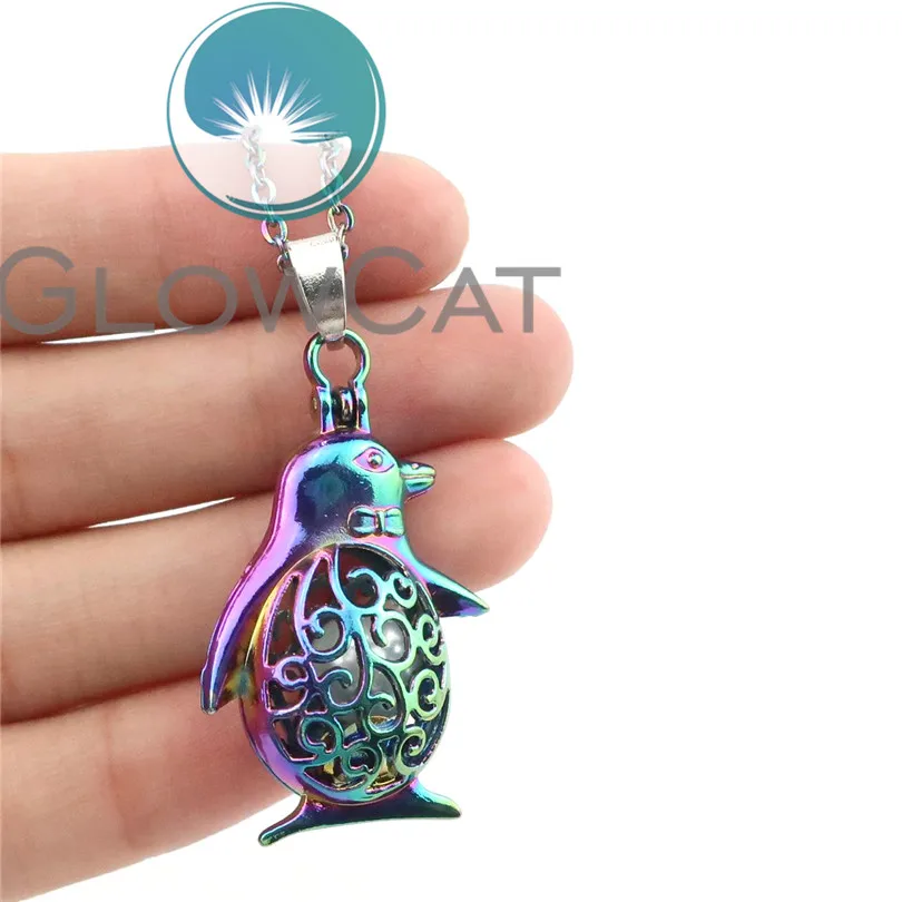 C125 COLORFUL Penguin Baby Cage Locket Charm Necklace 18" Chain C125 COLORFUL Penguin Baby Cage Locket Charm Necklace 18" Chain