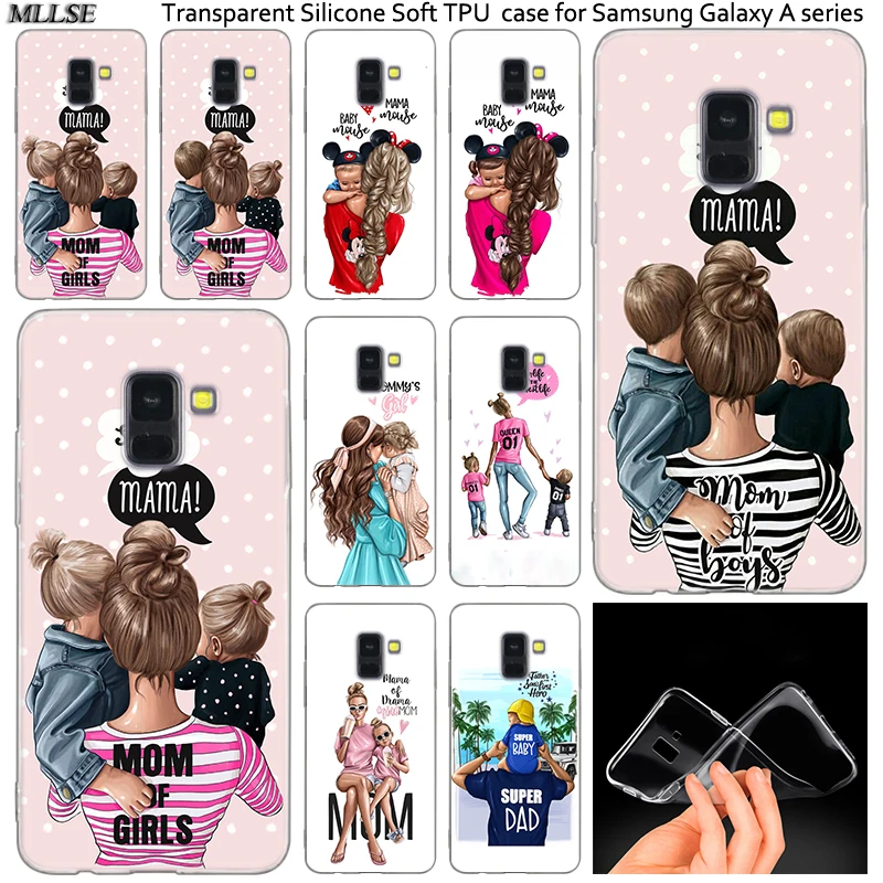 

Baby mom Girl and Boy Silicone Case For Samsung Galaxy A50 A30 A10 A40 A6 A8 Plus A20 E A5 A7 2018 2017 2016 Note 9 8 Cover