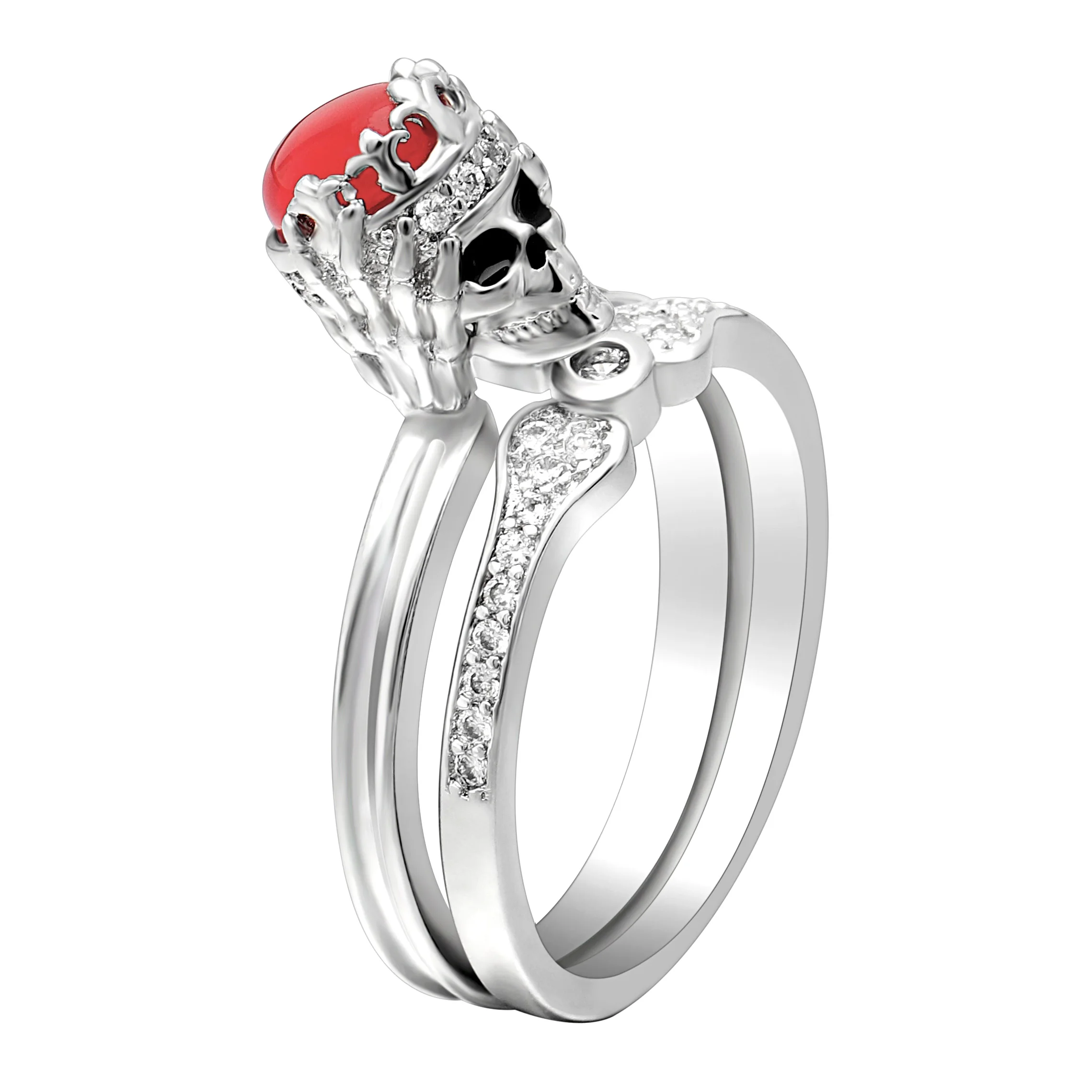 X-Jue Корона Форма кольца Красный CZ камень Серебряный цвет панк череп кольцо наборы для женщин модные украшения обручальные кольца Прямая