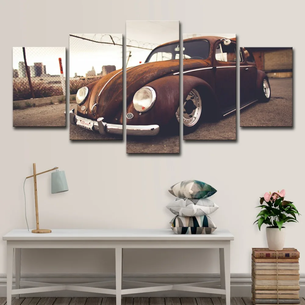 5P0025 Canvas HD Printed Painting Wall Art Frame Pictures 3 Panel Beetle Vintage Classical Retro Car Supercar Poster Home Decor PENGDA  (12)