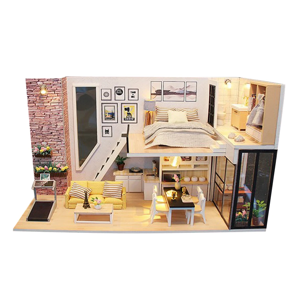 1/24 Dollhouse Miniatures Diorama DIY Accessories Kit Modern Style Duplex Apartment House Kids Children Birthday Gift