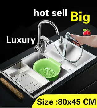 Price Free Shipping Apartment Vogue Luxurious Big Kitchen Manual Sink Double Groove Durable 304 Stainless Steel Hot Sell 800x450 MM