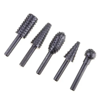 

5pcs Abrasive Tools Black Steel Rotary Burr Set 1/4'' 6mm Shank Wood Rasp Drill