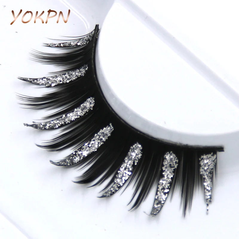 

YOKPN Art Exaggerated False Eyelashes Cross False Eyelashes Thick Silver Sequins Smoked Stage Makeup Sequins False Eyelashes