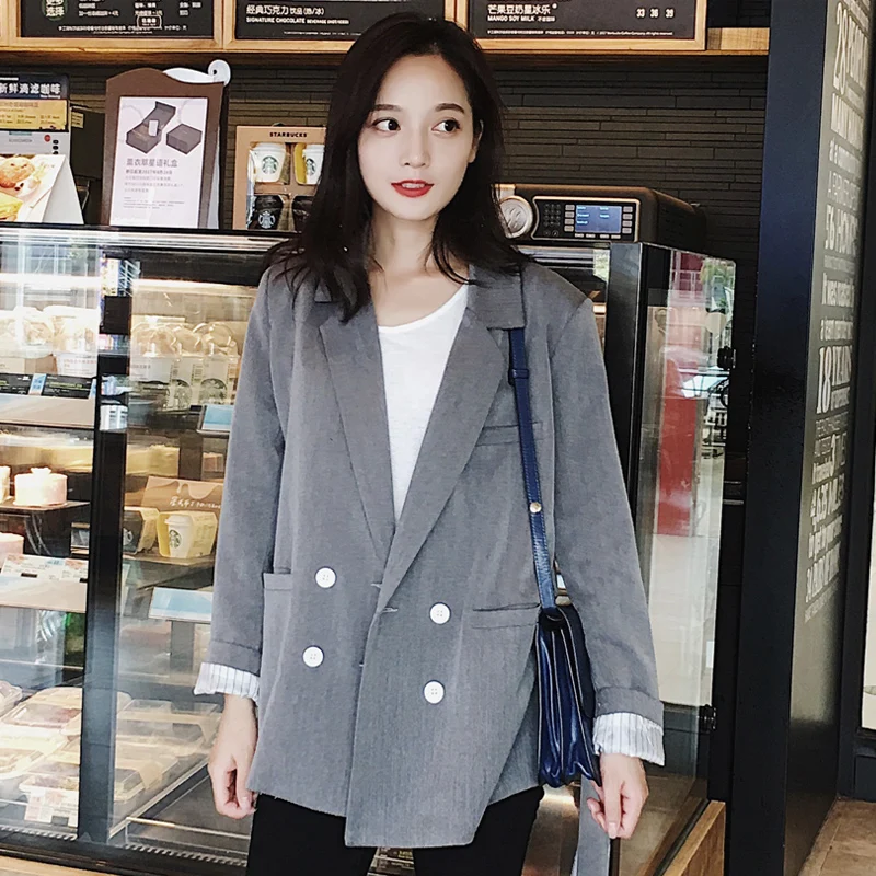 Women gray Blazers and Jackets Suit Ladies Long Sleeve Work Wear Blazer