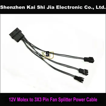 

50 PCS / Lot 6" Black 4Pin IDE Molex to 3- Port 3Pin / 4Pin PWM Cooler Cooling Fan Splitter Power Cable UL1007 22AWG wire