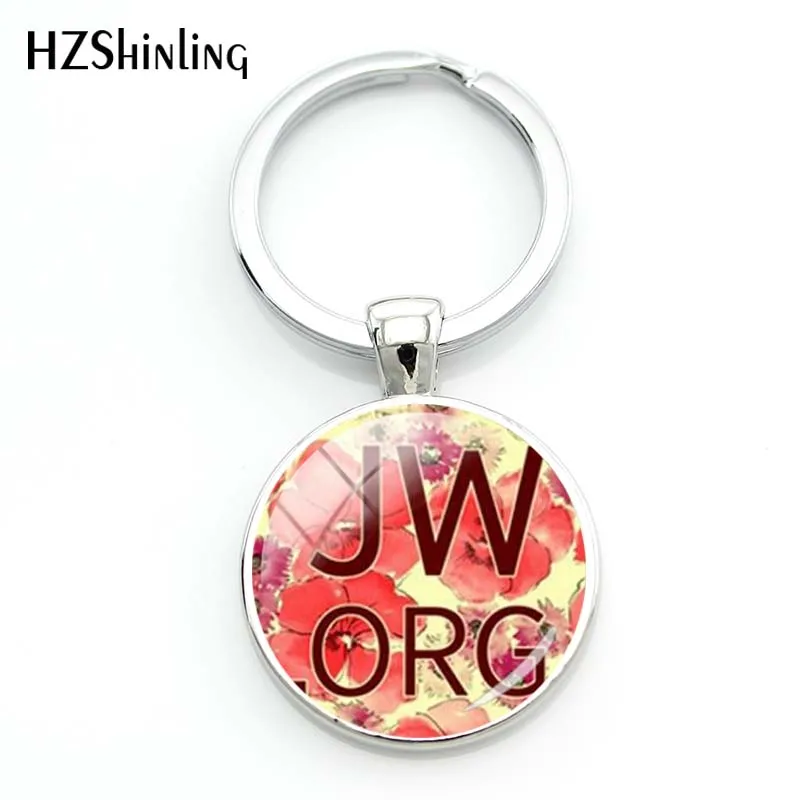 

2019 JW .Org Charm Key Chain Romantic Flower Jehovah's Witnesses Pattern Jewelry Glass Photo Cabochon Keyring Men Women Gift