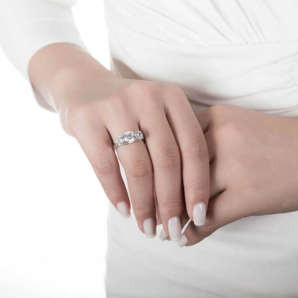 BERRICLE Rhodium Plated Sterling Silver Round Cut Cubic Zirconia CZ 3-Stone Engagement Ring 3.72 CTW #R261 (5)