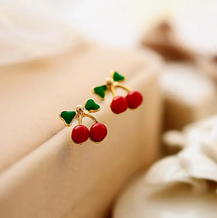 

1*1.1cm cute tiny red cherry stud earrings for women girls gifts wedding party jewelry drop ship ok alloy wj491