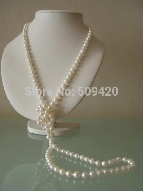 

Free Shipping 49 inch classic 8-9mm south sea white pearl necklace 14K