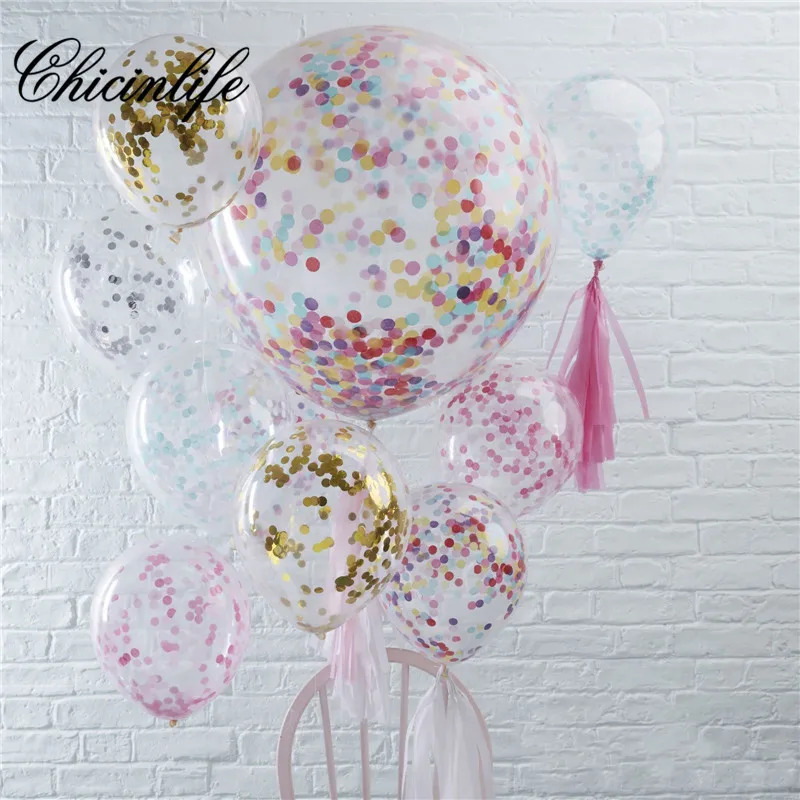 

Chicinlife 5pcs 12Inch Inflatable Foil Confetti Balloon Happy Birthday Baby Shower Wedding New Year Ballon Decoration Supplies