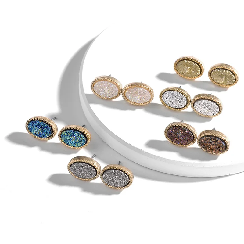 

Oval Button Druzy Quartz Post Studs Earrings for Women