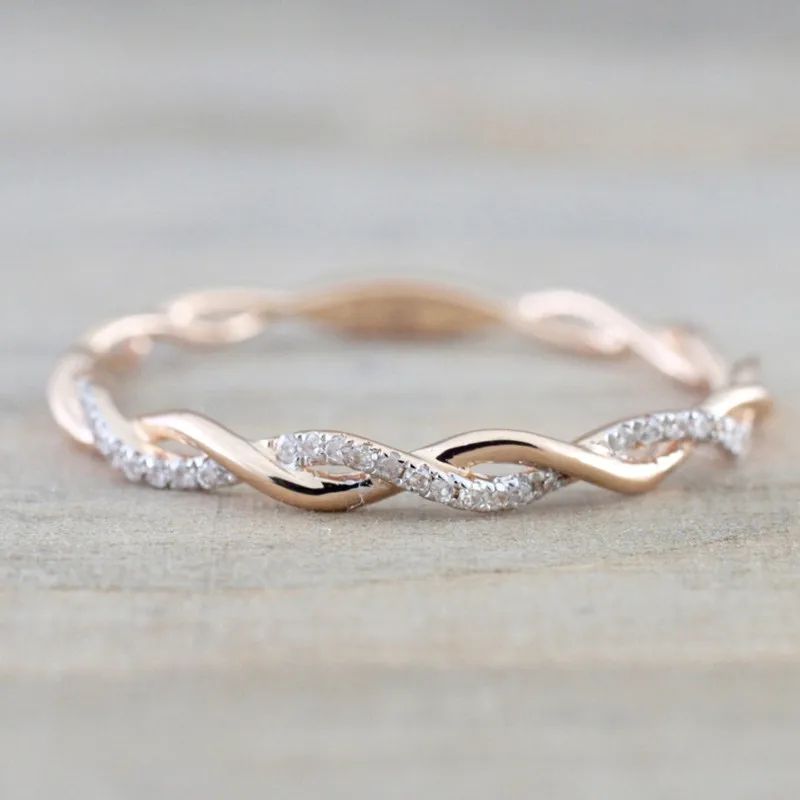 Bamos изысканное кольцо с витым пальцем, белый циркон, волнистое кольцо цвета розового золота, обручальные кольца для женщин, модное винтажное ювелирное изделие