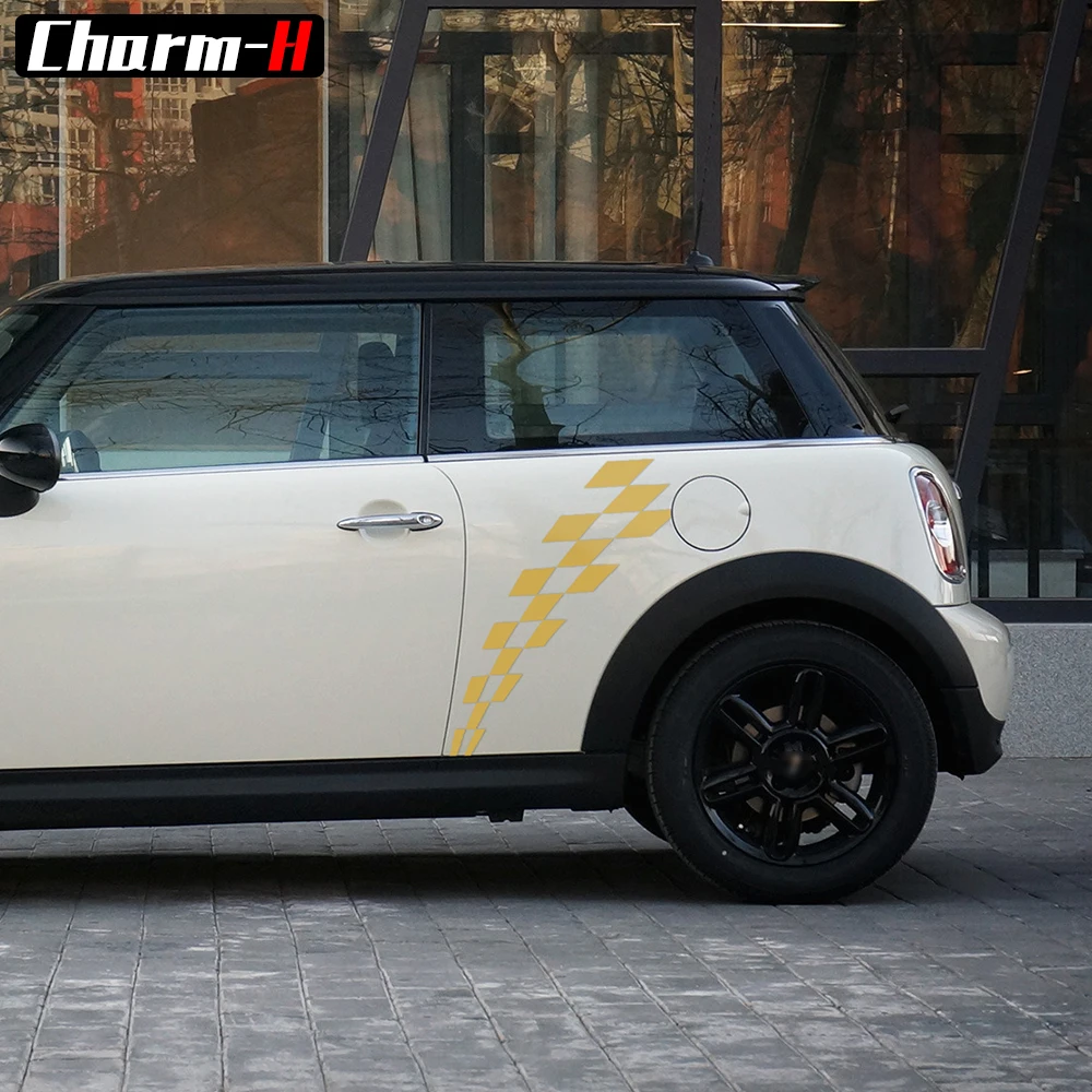 2 Pieces Checker Flag Door Side Stripes Decal Stickers For Mini