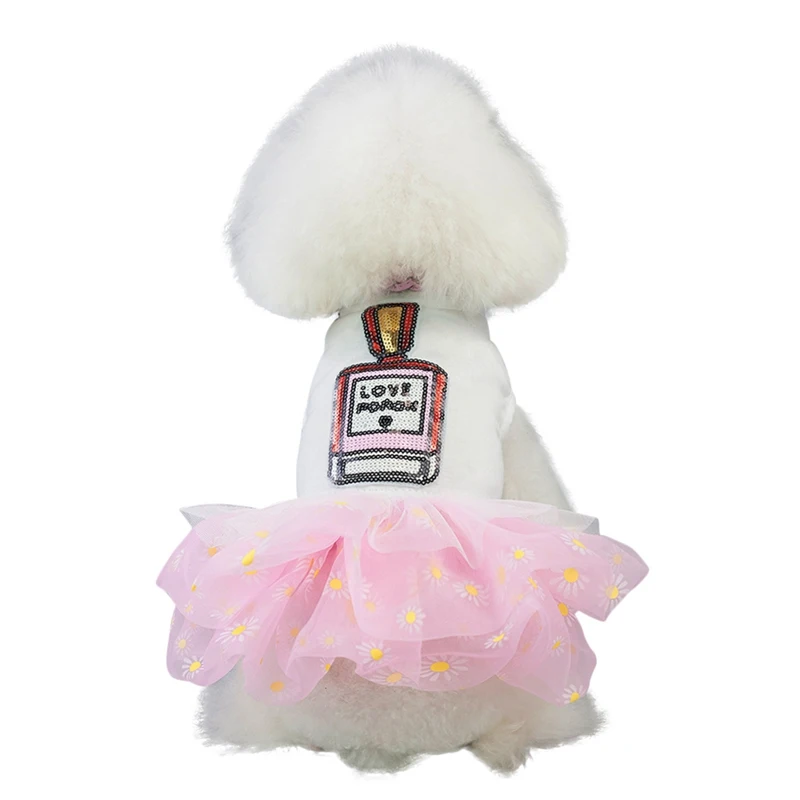 Летняя дышащая одежда для собак, модная кружевная юбка, платья для кошек и собак, свадебные платья для щенков, маленькая собачка Тедди - Цвет: Розовый