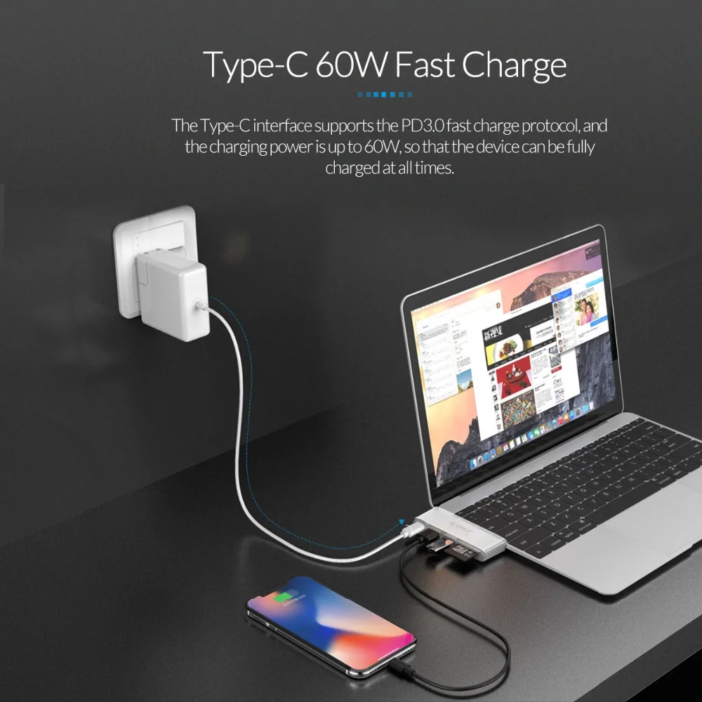 ORICO USB C концентратор USB-C к Micro 3,0 3,1 устройство для чтения карт SD TF высокоскоростной концентратор для MacBook samsung Galaxy S9 huawei P20 mate 20 Pro концентратор