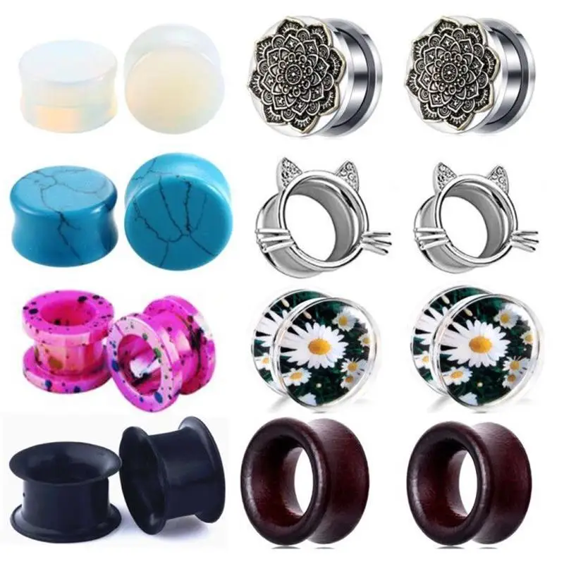 

TIANCIFBYJS 2PC Stainless Steel Acrylic Ear Tunnel Plug Piercing Earlet Earrings Gauges Stretcher Body Jewelry Flesh Tunnels