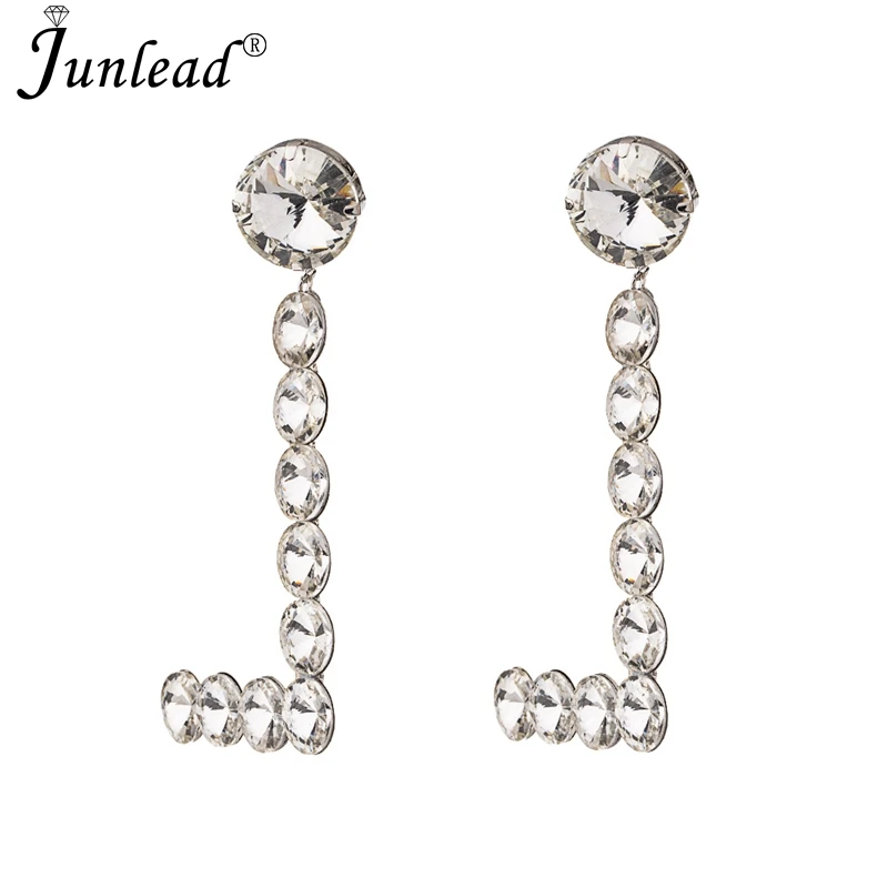 

Junlead Wholesale Bohemian Charm Drop Dangle vintage crystal earrings big letter L Shape Pendant Statement Earrings for women