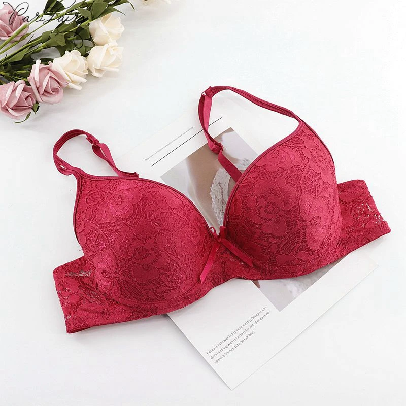 PariFairy Sexy Push Up Bra Plus Size A B C Cup Women Floral Lace Bra Adjustment 3/4 Cup Lingerie Intimate Underwire Underwear