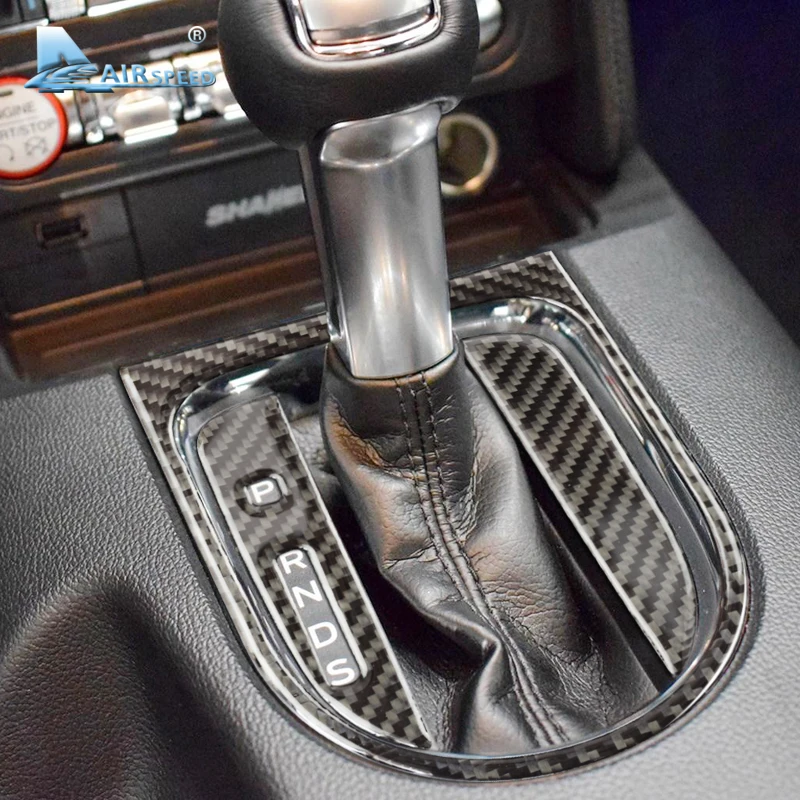 Skup Airspeed Carbon Fiber Car Gearshift rama panelu pokrywa naklejki dla Ford Mustang 2015 2017 akcesoria samochodowe naklejki samochodowe stylizacja