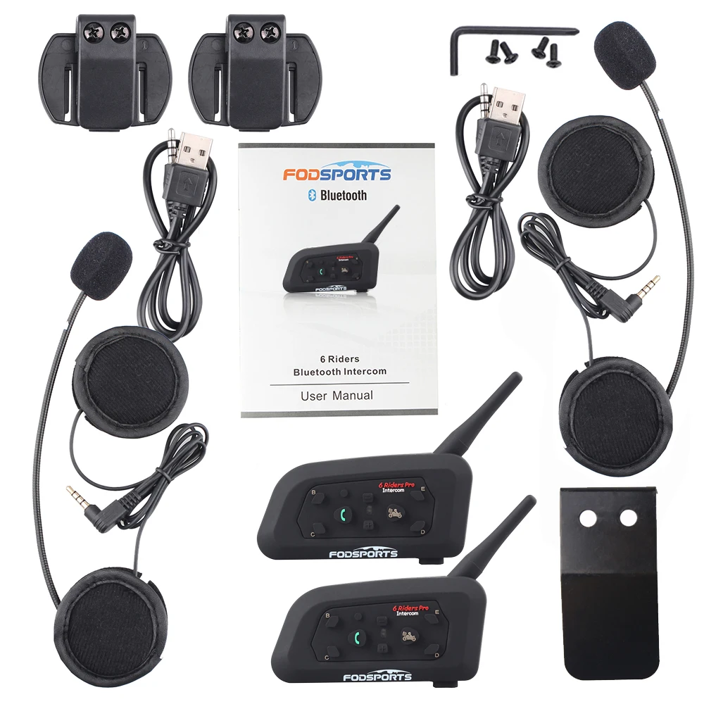 2pcs V6 Pro 1200m Bt Motorcycling Skiing Sport Headset Intercom Interphones J2m2 Home Garden Home Improvement