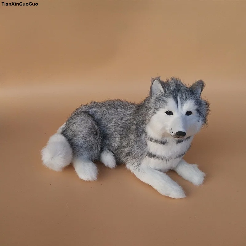 

large 32x12x20cm simulation husky dog hard model prop polyethylene&furs lying husky handicraft home decoration gift s1582